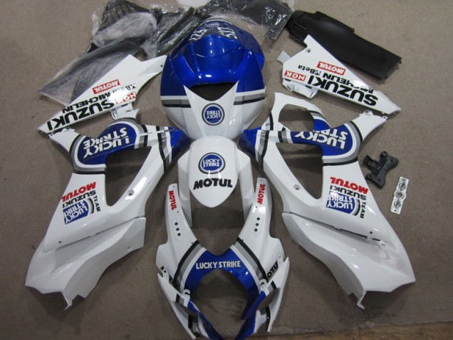Cheapest 2007-2008 White Blue Lucky Strike Red Motul Suzuki GSXR1000 Moto Fairings