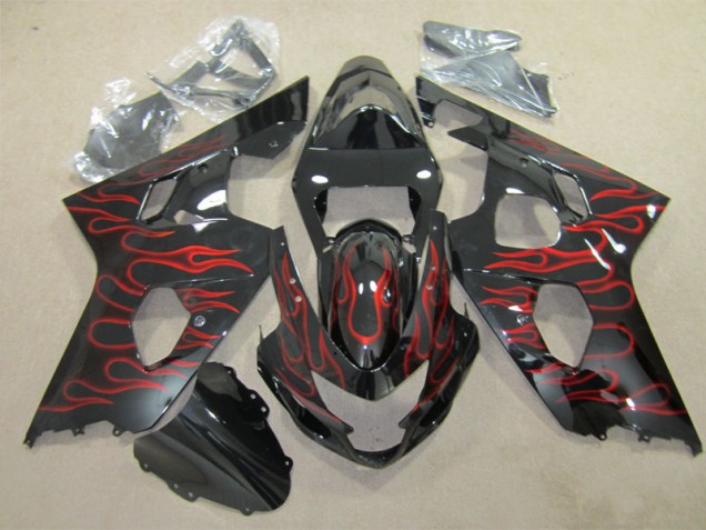 Cheapest 2004-2005 Black Red Flame Suzuki GSXR600 Replacement Fairings