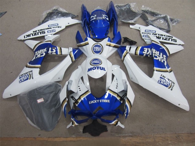 Cheapest 2008-2010 White Lucky Strike Blue Motul Suzuki GSXR600 Motor Fairings