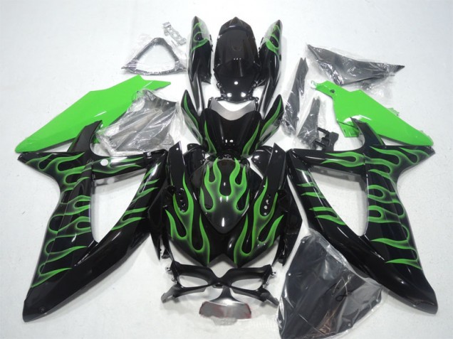 Cheapest 2008-2010 Black Green Flame Suzuki GSXR600 Bike Fairings