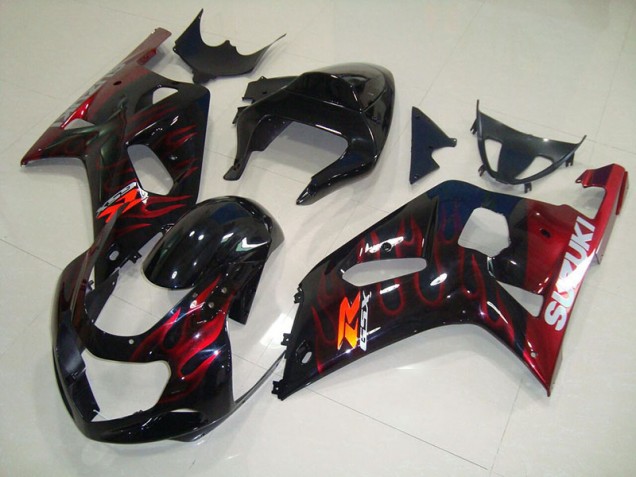 Cheapest 2001-2003 Black Red Flame Suzuki GSXR750 Bike Fairing Kit
