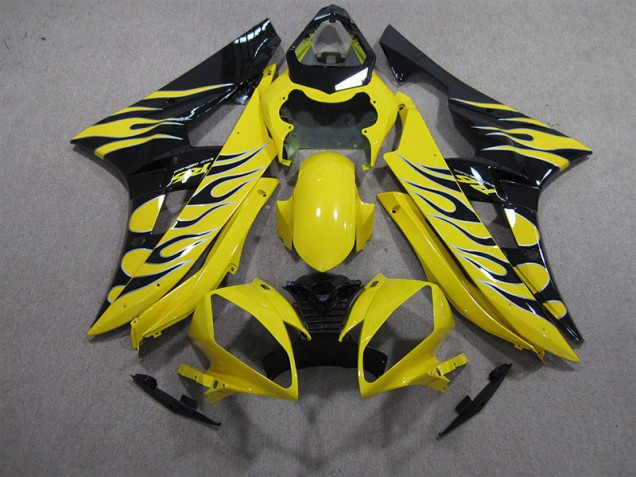 Cheapest 2006-2007 Yellow Black Flame Yamaha YZF R6 Motorbike Fairing Kits